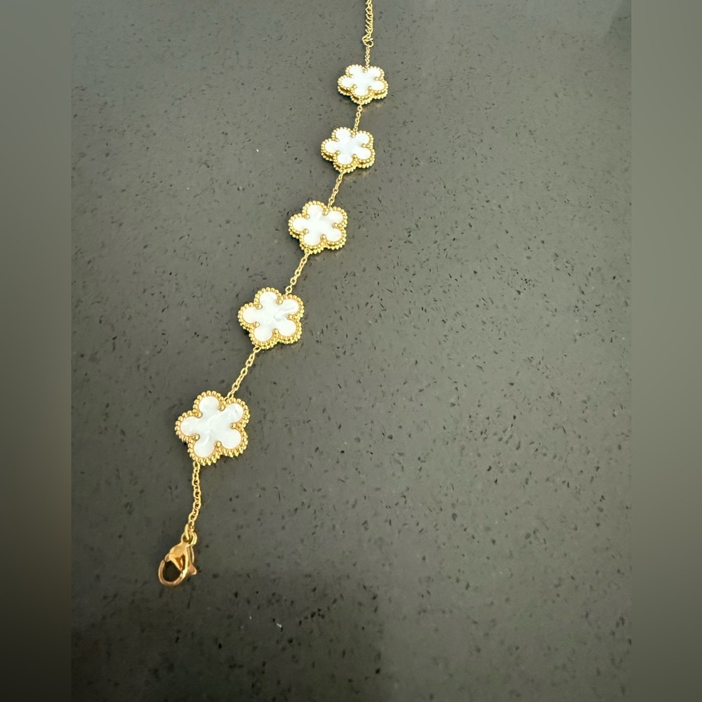 Gold and White Enamel Floral Bracelet